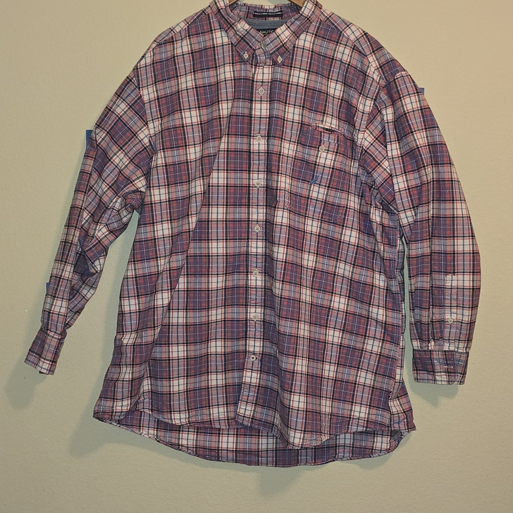 Nautica Red and Blue Plaid Casual Shirt